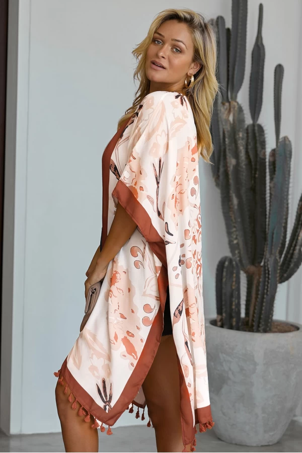 Russet Bohemian Print Open Front Loose Cover up